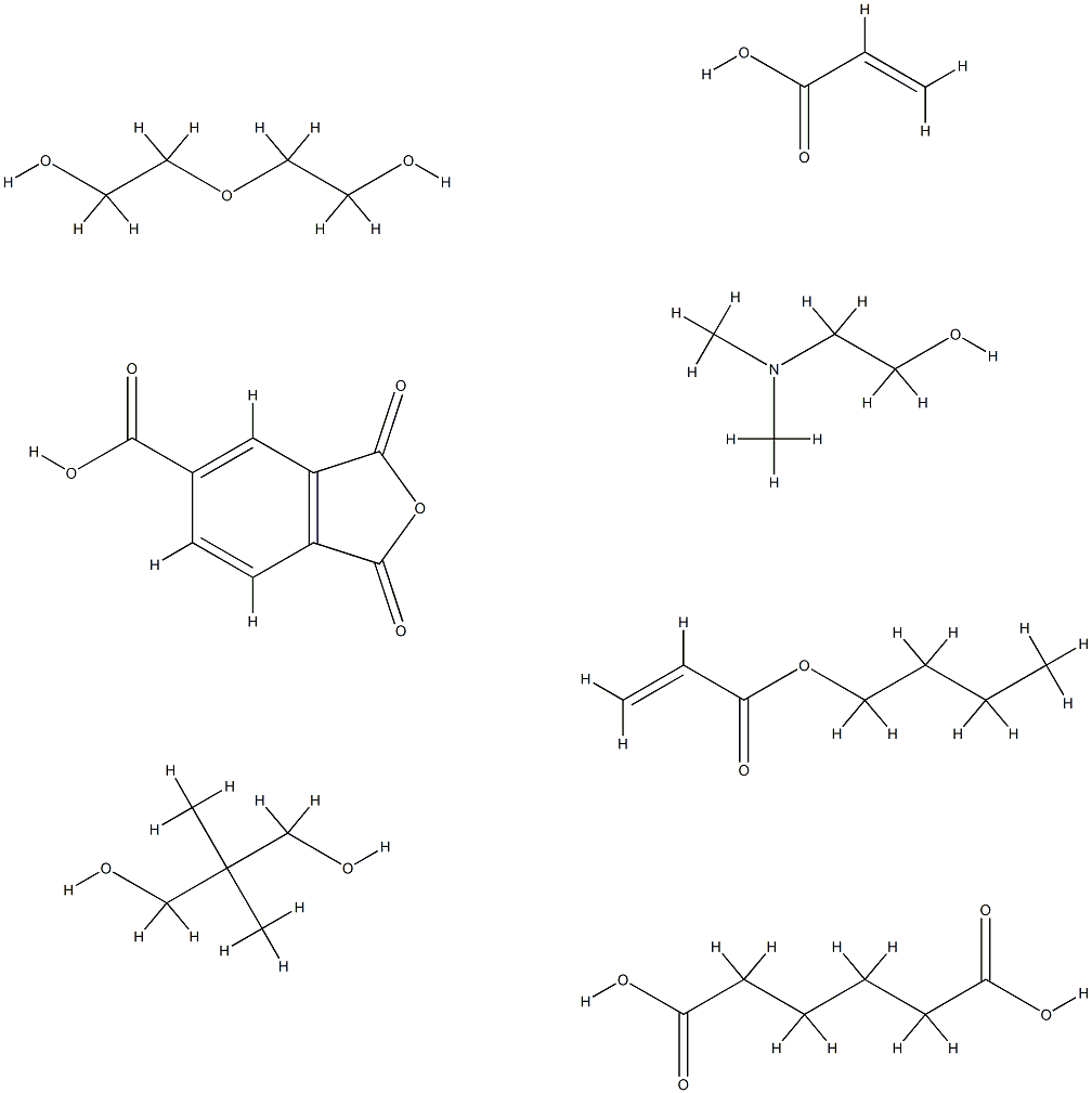 Hexanedioic acid, polymer with butyl 2-propenoate, 1,3-dihydro-1,3-dioxo-5-isobenzofurancarboxylic acid, 2,2-dimethyl-1,3-propanediol, 2,2'-oxybis[ethanol] and 2-propenoic acid, reaction products with 2-(dimethylamino)ethanol 化学構造式