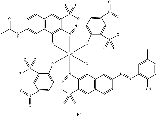 五氢化[6-乙酰氨基-4-羟-3-[(2-羟-5-硝基-3-磺苯基)偶氮]-2-萘磺酰(4-)][4-羟基-6-[(2-羟基-5-甲基苯基)偶氮]-3-[(2-羟-5-硝基-3-磺苯基)偶氮]-2-萘磺酸基合(4-)]铬酸(5-) C.I.酸性黑215, 68912-09-4, 结构式