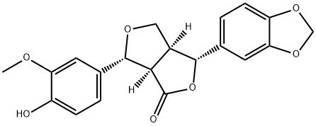 (3S,3aα,6aα)-3α-(1,3-Benzodioxol-5-yl)-6α-(4-hydroxy-3-methoxyphenyl)tetrahydro-1H,3H-furo[3,4-c]furan-1-one 结构式