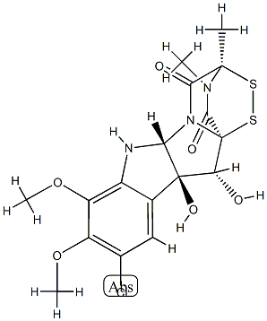 (3R)-9-クロロ-2,3,5aα,6,10b,11-ヘキサヒドロ-10bα,11β-ジヒドロキシ-7,8-ジメトキシ-2,3-ジメチル-3α,11aα-エピジチオ-11aH-ピラジノ[1',2':1,5]ピロロ[2,3-b]インドール-1,4-ジオン 化学構造式