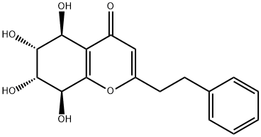 (5S)-5,6,7,8-テトラヒドロ-5α,6β,7β,8α-テトラヒドロキシ-2-(2-フェニルエチル)-4H-1-ベンゾピラン-4-オン 化学構造式