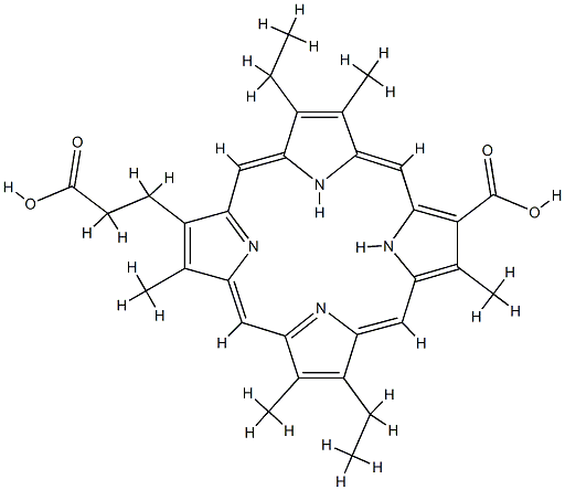 13-(2-CARBOXYETHYL)-7,17-DIETHYL-3,8,12,18-TETRAMETHYL-21,24-DIHYDROPORPHYRIN-2-CARBOXYLIC ACID,6988-86-9,结构式