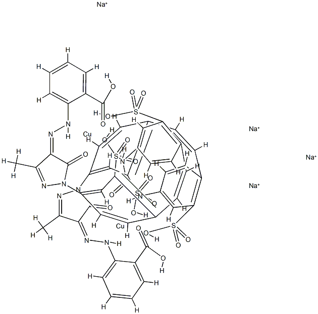 tetrasodium [mu-[[2,2'-[carbonylbis[imino(2-sulpho-p-phenylene)vinylene(3-sulpho-p-phenylene)(4,5-dihydro-3-methyl-5-oxo-1H-pyrazole-1,4-diyl)azo]]bis[benzoato]](8-)]]dicuprate(4-)|[Μ-[[2,2'-[羰基二[亚氨基(2-磺基-4,1-苯亚基)-2,1-乙烯二基(3-磺基-4,1-苯亚基)[4,5-二氢-3-甲基-5-(氧代)-1H-吡唑-1,4-二基]偶氮]]二(苯甲酸基)]]]合二铜酸四钠