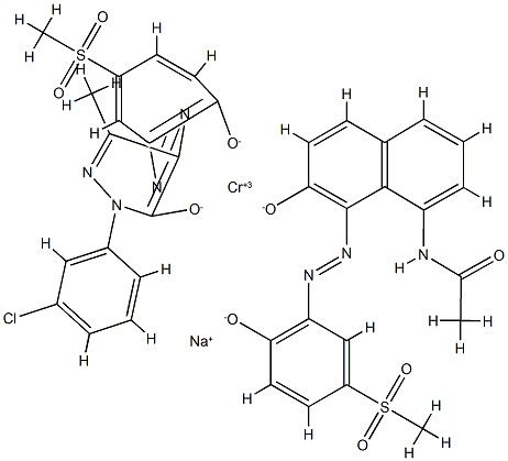 Chromate(1-), [2-(3-chlorophenyl)-2,4-dihydro- 4-[[2-hydroxy-5-(methylsulfonyl)phenyl]azo ]-5-methyl-3H-pyrazol-3-onato(2-)][N-[7-hydroxy-8 -[[2-hydroxy-5-(methylsulfonyl)phenyl]azo]-1-naphthalen yl]acetamidato(2-)]-, sodium,70281-41-3,结构式