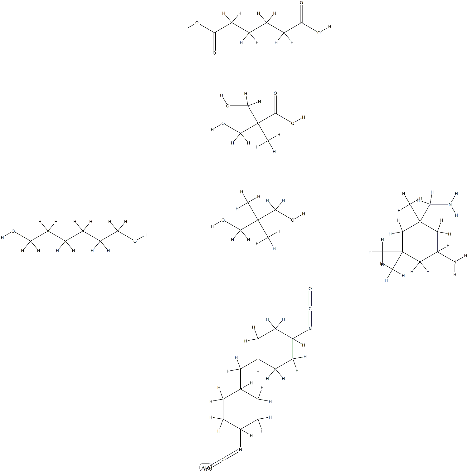 Hexanedioic acid, polymer with 5-amino-1,3,3-trimethylcyclohexanemethanamine, 2,2-dimethyl-1,3-propanediol, 1,6-hexanediol, 3-hydroxy-2-(hydroxymethyl)-2-methylpropanoic acid and 1,1-methylenebis4-isocyanatocyclohexane Structure