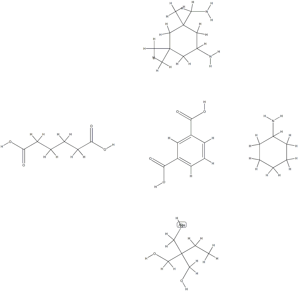 1,3-Benzenedicarboxylic acid, polymer with 5-amino-1,3,3-trimethylcyclohexanemethanamine, 2-ethyl-2-(hydroxymethyl)-1,3-propanediol and hexanedioic acid, cyclohexylamine-modified,70879-34-4,结构式