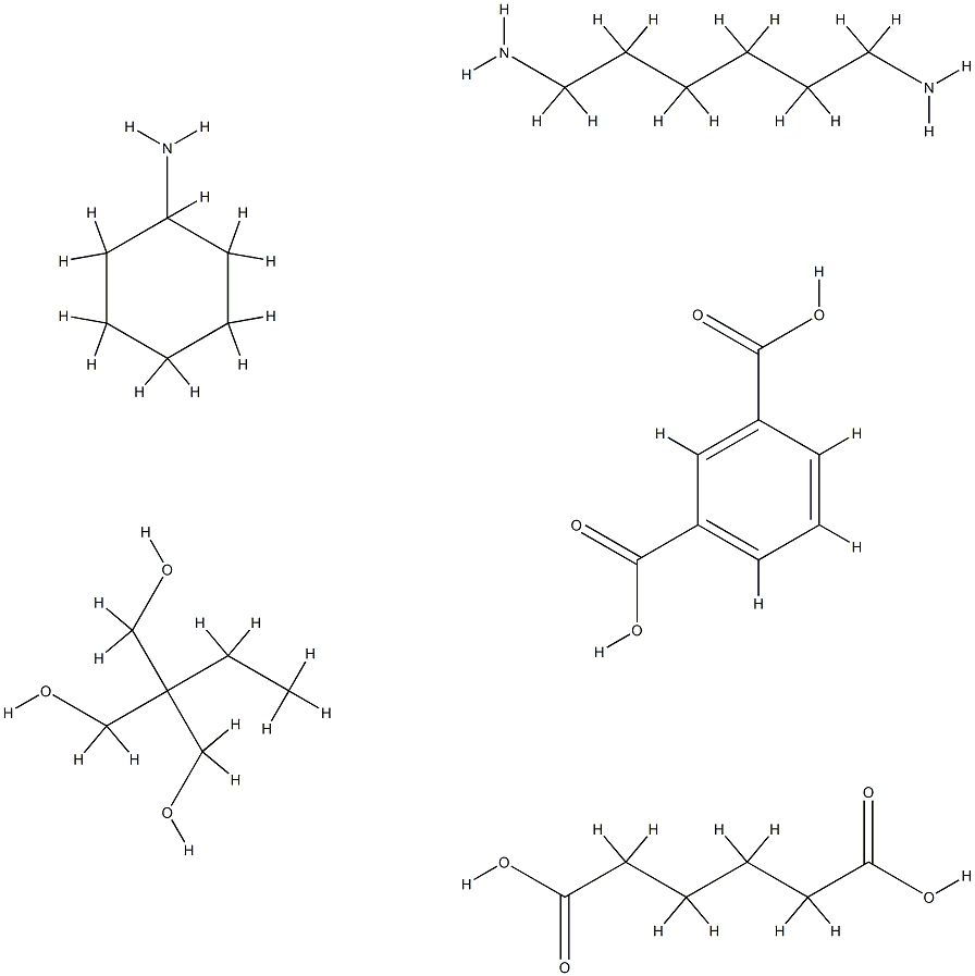 1,3-Benzenedicarboxylic acid, polymer with 2-ethyl-2-(hydroxymethyl)-1,3-propanediol, 1,6-hexanediamine and hexanedioic acid, cyclohexylamine-modified,70879-35-5,结构式