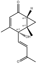 Bicyclo[4.1.0]hept-3-en-2-one, 5-hydroxy-4,6-dimethyl-5-[(1E)-3-oxo-1-butenyl]-, (1R,5R,6S)-rel- (9CI) 结构式