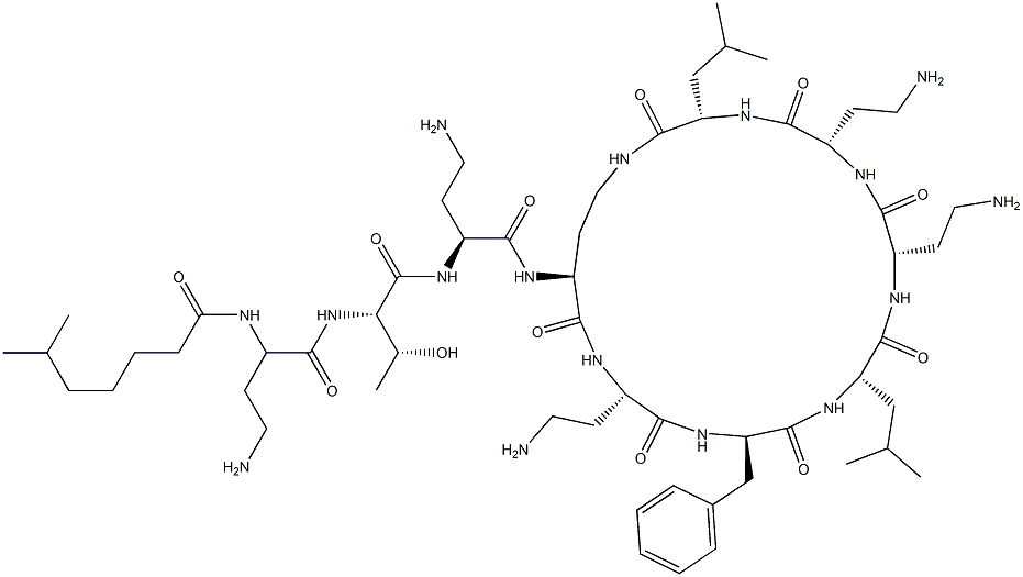 N2-(6-メチルヘプタノイル-L-A2bu-L-Thr-L-A2bu-)シクロ(L-A2bu*-L-A2bu-D-Phe-L-Leu-L-A2bu-L-A2bu-L-Leu-) 化学構造式