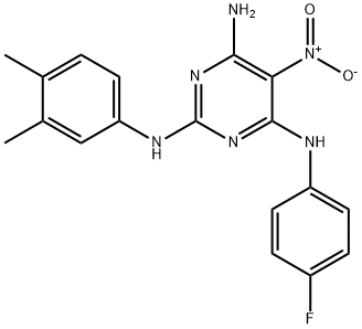 N~2~-(3,4-dimethylphenyl)-N~4~-(4-fluorophenyl)-5-nitropyrimidine-2,4,6-triamine 结构式