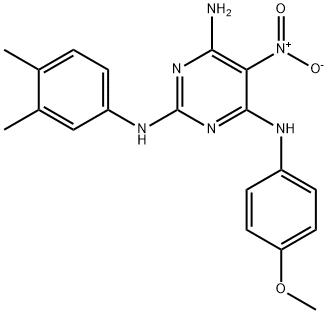 N~2~-(3,4-dimethylphenyl)-N~4~-(4-methoxyphenyl)-5-nitropyrimidine-2,4,6-triamine 结构式