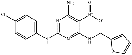 N~2~-(4-chlorophenyl)-N~4~-(furan-2-ylmethyl)-5-nitropyrimidine-2,4,6-triamine 化学構造式