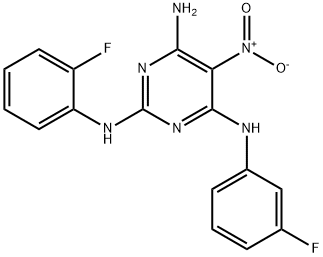 N~2~-(2-fluorophenyl)-N~4~-(3-fluorophenyl)-5-nitropyrimidine-2,4,6-triamine 化学構造式