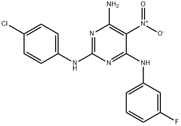 N~2~-(4-chlorophenyl)-N~4~-(3-fluorophenyl)-5-nitropyrimidine-2,4,6-triamine 结构式