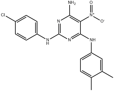 N~2~-(4-chlorophenyl)-N~4~-(3,4-dimethylphenyl)-5-nitropyrimidine-2,4,6-triamine Struktur