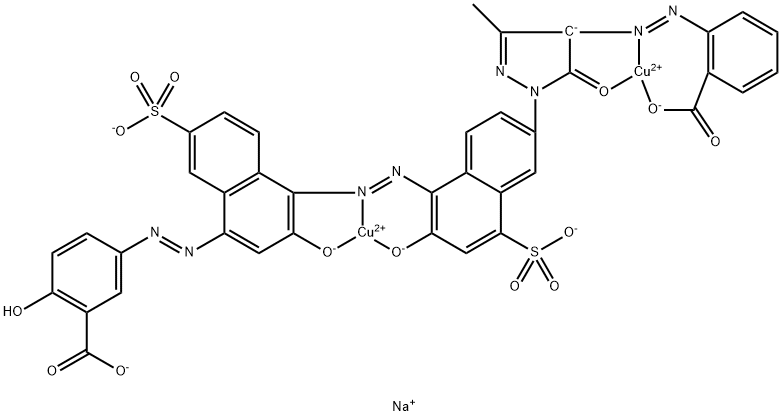 Cuprate(3-), [mu-[5-[[4-[[6-[4-[(2-carboxyphenyl)azo]-4,5-dihydro-3-methyl-5-oxo-1H-pyrazol-1-yl]-2-hydroxy-4-sulfo-1-naphthalenyl]azo]-3-hydroxy-7-sulfo-1-naphthalenyl]azo]-2-hydroxybenzoato(7-)]]di-, trisodium  Structure