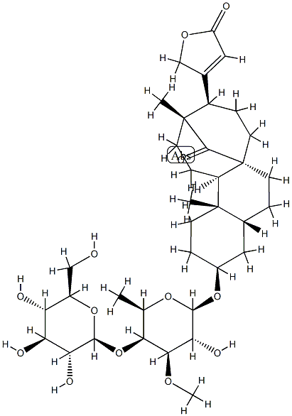 3β-[(6-Deoxy-4-O-β-D-glucopyranosyl-3-O-methyl-β-D-galactopyranosyl)oxy]-14-oxo-8,15-cyclo-14,15-seco-5β-card-20(22)-enolide Structure