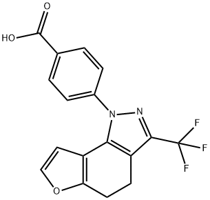 4-[3-(trifluoromethyl)-4,5-dihydro-1H-furo[2,3-g]indazol-1-yl]benzoic acid 结构式