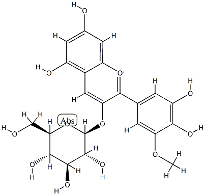 2-(3,4-ジヒドロキシ-5-メトキシフェニル)-5,7-ジヒドロキシ-3-{[(2S,3R,4S,5S,6R)-3,4,5-トリヒドロキシ-6-(ヒドロキシメチル)オキサン-2-イル]オキシ}-1λ4-クロメン-1-イリウム 化学構造式