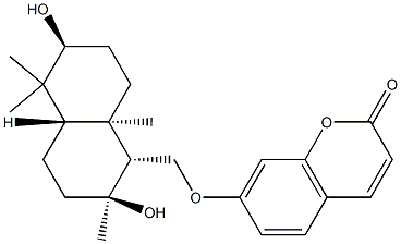 7-[[[(1R,4aβ)-Decahydro-2β,6β-dihydroxy-2,5,5,8aα-tetramethylnaphthalen]-1α-yl]methoxy]-2H-1-benzopyran-2-one 结构式