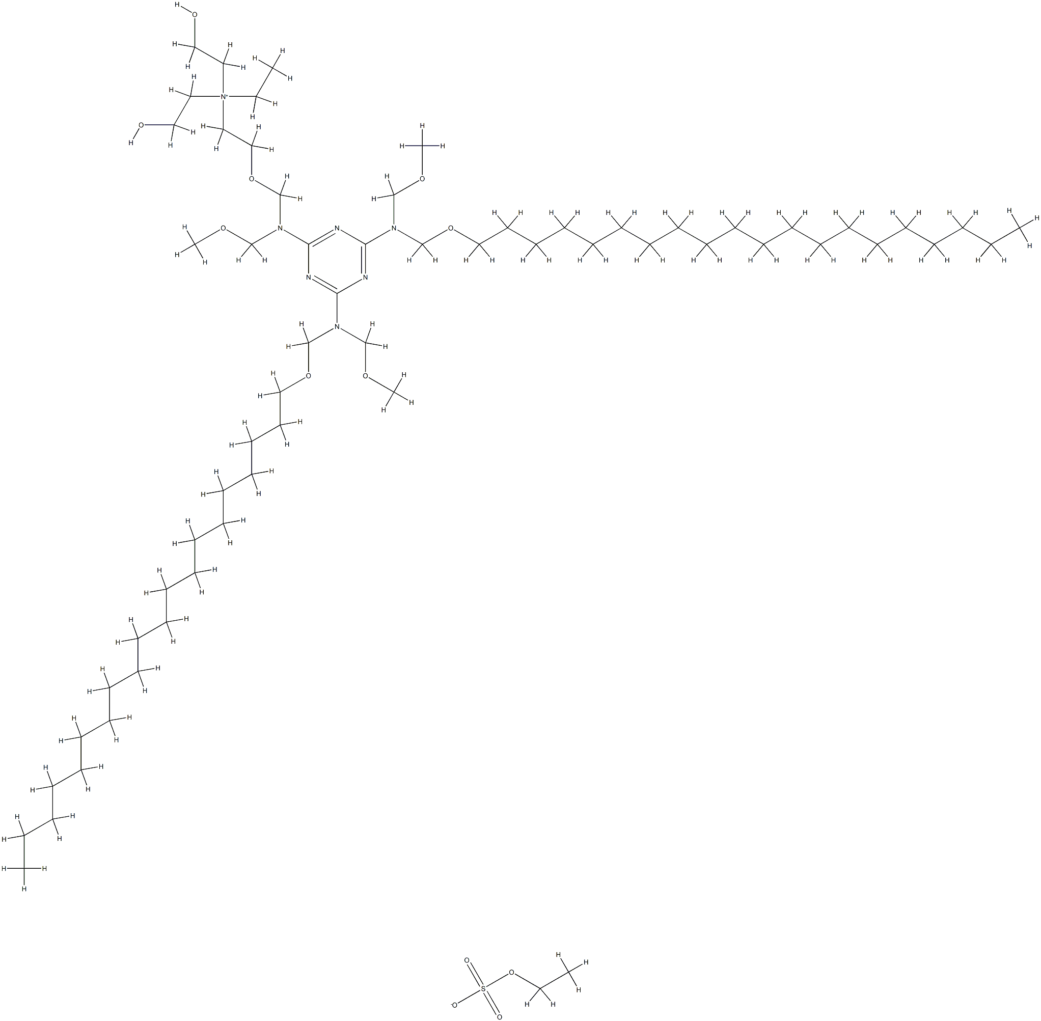 Ethanaminium, 2-[[[4,6-bis[[(eicosyloxy) methyl](methoxymethyl)amino]-1,3,5-triazin-2-yl] (methoxymethyl)amino]methoxy]-N-ethyl-N,N-bis(2-hydroxyethy l)-, ethyl sulfate (salt) Structure
