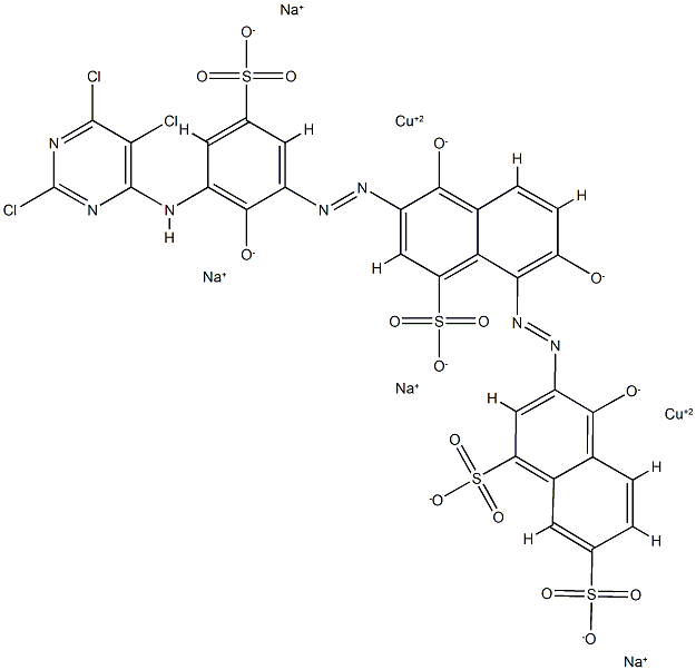 tetrasodium [mu-[3-[[2,5-dihydroxy-6-[[2-hydroxy-5-sulpho-3-[(2,5,6-trichloro-4-pyrimidinyl)amino]phenyl]azo]-8-sulpho-1-naphthyl]azo]-4-hydroxynaphthalene-1,7-disulphonato(8-)]]dicuprate(4-)  化学構造式