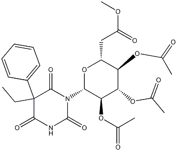 1-(2,3,4,6-tetraacetyl-beta-D-glucopyranosyl)phenobarbital 化学構造式