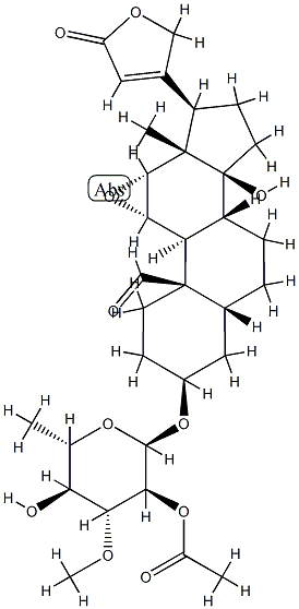 3β-[(2-O-Acetyl-6-deoxy-3-O-methyl-α-L-glucopyranosyl)oxy]-11α,12α-epoxy-14-hydroxy-5β-card-20(22)-enolide Structure