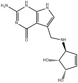 4-amino-9-[[[(1S,4S,5R)-4,5-dihydroxy-1-cyclopent-2-enyl]amino]methyl]-3,5,7-triazabicyclo[4.3.0]nona-3,8,10-trien-2-one,72496-59-4,结构式