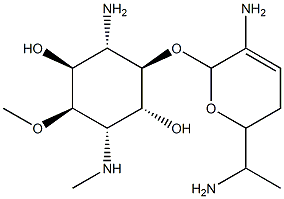 4-Amino-3-O-[3-amino-6-(1-aminoethyl)-5,6-dihydro-2H-pyran-2-yl]-1,4-dideoxy-6-O-methyl-1-(methylamino)-L-chiro-inositol Structure
