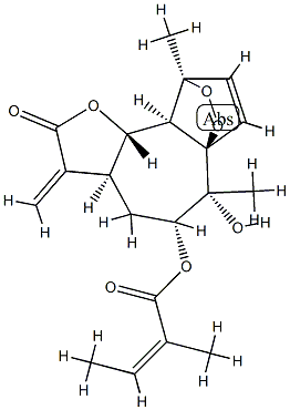 (Z)-2-メチル-2-ブテン酸[(3aS,9aS,9bS)-2,3,3a,5,6,9,9a,9b-オクタヒドロ-6β-ヒドロキシ-6,9-ジメチル-3-メチレン-2-オキソ-4H-6aβ,9β-エテノフロ[2',3':3,4]シクロヘプタ[1,2-c][1,2]ジオキソール-5β-イル] 化学構造式