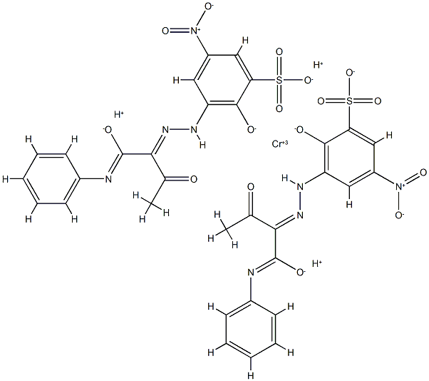 trihydrogen bis[2-hydroxy-5-nitro-3-[[2-oxo-1-[(phenylamino)carbonyl]propyl]azo]benzenesulphonato(3-)]chromate(3-)  Structure