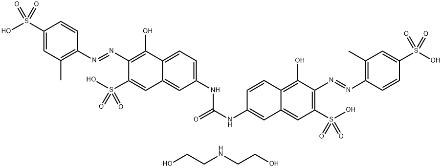 7,7'-(carbonyldiimino)bis[4-hydroxy-3-[(2-methyl-4-sulphophenyl)azo]naphthalene-2-sulphonic] acid, compound with 2,2'-iminodiethanol (1:4) 结构式