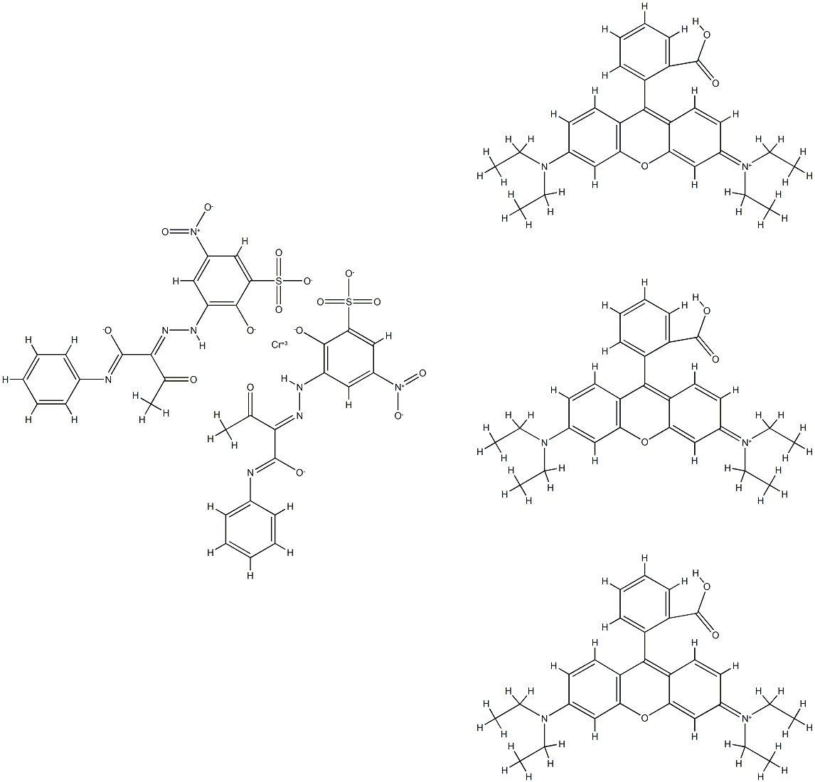 tris[9-(2-carboxyphenyl)-3,6-bis(diethylamino)xanthylium] bis[3-[[1-(anilinocarbonyl)-2-oxopropyl]azo]-2-hydroxy-5-nitrobenzenesulphonato(3-)]chromate(3-) Structure