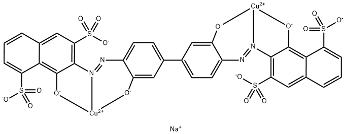 tetrasodium [mu-[[7,7'-[(3,3'-dihydroxy[1,1'-biphenyl]-4,4'-diyl)bis(azo)]bis[8-hydroxynaphthalene-1,6-disulphonato]](8-)]]dicuprate(4-) 结构式