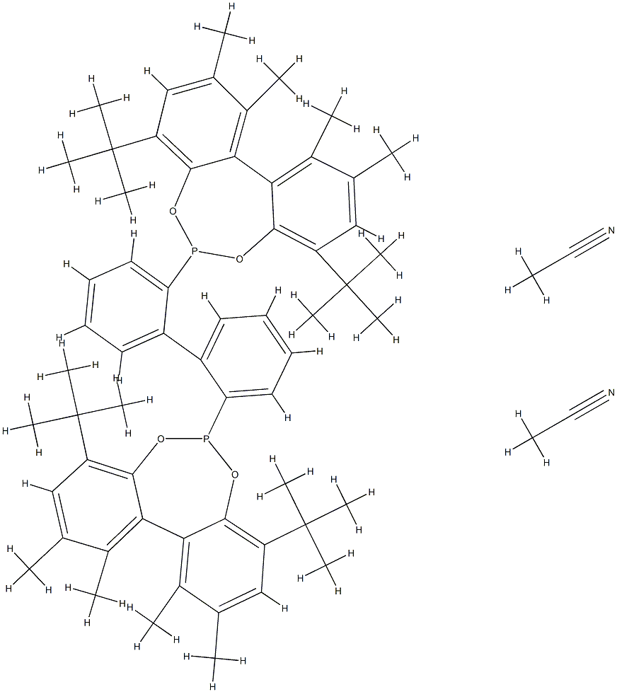 (R,R)-(-)-6,6'-[(1,1'-Biphenyl-2,2'-diyl)]bis[4,8-di-t-butyl-1,2,10,11-tetramethyl]dibenzo[d,f][1,3,2]dioxaphosphepin,bisacetonitrileadduct,min.95%(R,R)-Kelliphite Structure