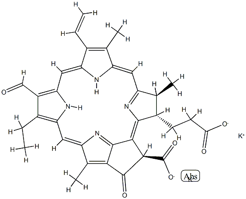 72984-35-1 dipotassium [3S-(3alpha,4beta,21beta)]-21-carboxy-14-ethyl-13-formyl-4,8,18-trimethyl-20-oxo-9-vinylphorbine-3-propionate