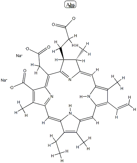 trisodium (2S-trans)-18-carboxylato-20-(carboxylatomethyl)-13-ethyl-2,3-dihydro-3,7,12,17-tetramethyl-8-vinyl-21H,23H-porphine-2-propionate          Struktur