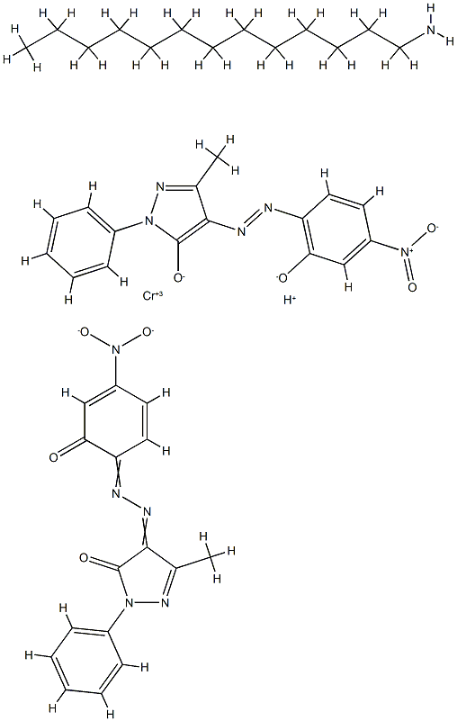 Chromate(1-), [2,4-dihydro-4-[(2-hydroxy- 4-nitrophenyl)azo]-5-methyl-2-phenyl-3H-pyrazol -3-onato(2-)][2,4-dihydro-4-[(2-hydroxy-5-nitropheny l)azo]-5-methyl-2-phenyl-3H-pyrazol-3-onato(2- )]-, hydrogen, compd. with 1-tridecanamine (1:1) 结构式