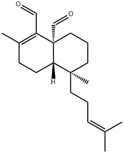 (4aS)-3,4,4a,5,6,7,8,8a-オクタヒドロ-2,5-ジメチル-5α-(4-メチル-3-ペンテニル)-1,8aβ-ナフタレンジカルボアルデヒド 化学構造式