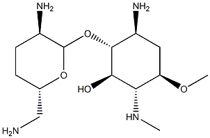 3-Amino-2,3,6-trideoxy-4-O-(2,6-diamino-2,3,4,6-tetradeoxy-α-D-erythro-hexopyranosyl)-1-O-methyl-6-(methylamino)-D-myo-inositol Struktur