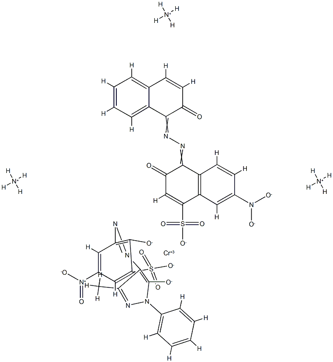 Chromate(3-), [3-[(4,5-dihydro-3-methyl- 5-oxo-1-phenyl-1H-pyrazol-4-yl)azo]-2-hydroxy-5-nitrobenzenesulfonato (3-)][3-hydroxy-4-[(2-hydrox y-1-naphthalenyl)azo]-7-nitro-1-naphthalenesulfona to(3-)]-, triammonium 结构式