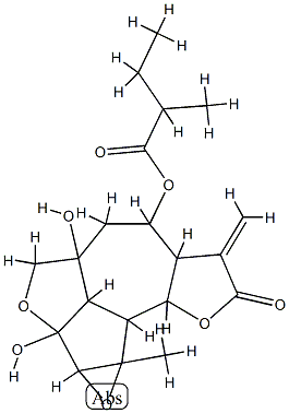 2-メチル酪酸ドデカヒドロ-1b,3a-ジヒドロキシ-8c-メチル-6-メチレン-7-オキソ-3H-オキシレノ[2,3]アズレノ[1,8-bc:4,5-b']ジフラン-5-イル 化学構造式