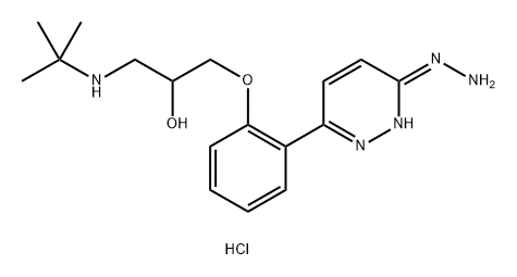 6-[2-[(3-tert-ブチルアミノ-2-ヒドロキシプロピル)オキシ]フェニル]ピリダジン-3(2H)-オンヒドラゾン・二塩酸塩 化学構造式