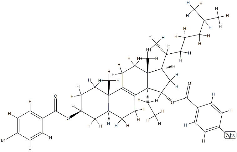 14-エチル-5α-コレスタ-8-エン-3β,15α-ジオールビス(4-ブロモベンゾアート) 化学構造式