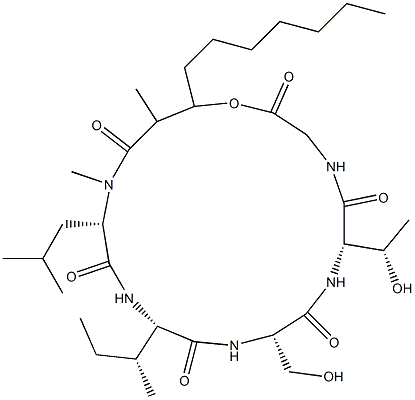 Cyclo[Gly-3-hydroxy*-2-methyl-1-oxodecyl-N-methyl-L-Leu-L-aIle-L-Ser-L-aThr-],74504-48-6,结构式