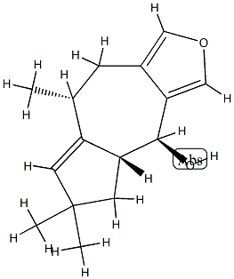 (4S)-4,4aβ,5,6,8,9-ヘキサヒドロ-6,6,8α-トリメチルアズレノ[5,6-c]フラン-4β-オール 化学構造式