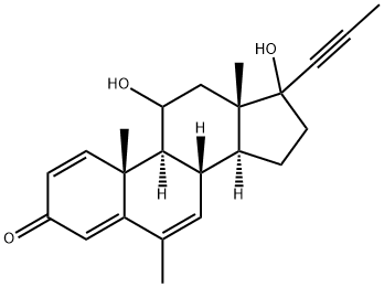 11β,17β-ジヒドロキシ-6-メチル-17-(1-プロピニル)アンドロスタ-1,4,6-トリエン-3-オン 化学構造式