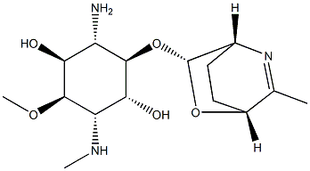 4-Amino-1,4-dideoxy-6-O-methyl-1-(methylamino)-3-O-[(1R,4R)-6-methyl-2-oxa-5-azabicyclo[2.2.2]oct-5-en-3α-yl]-L-chiro-inositol Struktur