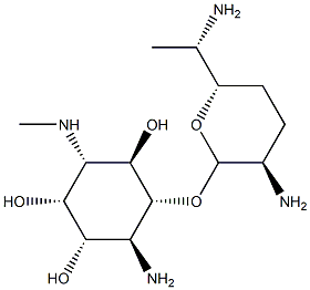 6-Amino-3,6-dideoxy-5-O-(2,6-diamino-2,3,4,6,7-pentadeoxy-β-L-lyxo-heptopyranosyl)-3-(methylamino)-D-myo-inositol 结构式